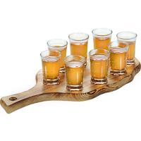 Shotglazen/shotglaasjeshouder - met 8 glaasjes - 8 cm per glas - 38 x 17 cm - hout - thumbnail