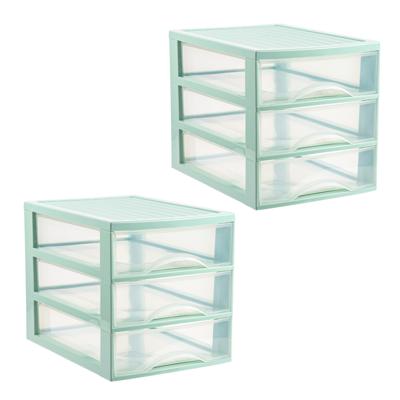 Ladekastje bureau organizer - 2x - 3 lades - groen/transparant - L26 x B35 x H27 cm - kunststof