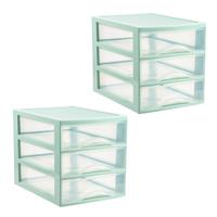 Ladekastje bureau organizer - 2x - 3 lades - groen/transparant - L26 x B35 x H27 cm - kunststof Ladekastje bureau organizer - 2x - 3 lades - groen/transparant - L26 x B35 x H27 cm - kunststof