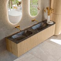 Badmeubel Mondiaz Kurve-Dlux | 175 cm | Meubelkleur Oak | Wastafelkleur Lava | Solid surface | Dubbele spoelbak | Zonder kraangat(en)