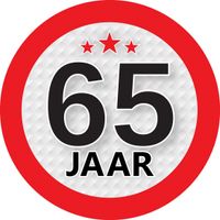 65 jaar versiering ronde sticker 9 cm