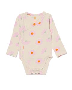 HEMA Newborn Meegroei Overslagromper Rib Met Bamboe Stretch Bloem Ecru (ecru)