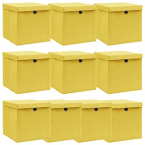 VidaXL Opbergboxen met deksel 10 st 32x32x32 cm stof geel