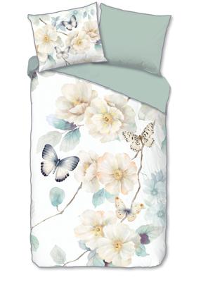 Descanso Dekbedovertrek "bloemen en vlinders" - Wit - (140x200/220 cm) - Katoen Satijn