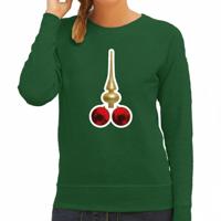 Foute Kersttrui / sweater voor dames - kerstballen - PIEK - ondeugende kerst - groen - thumbnail