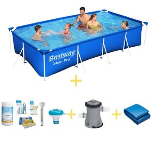 Bestway Zwembad - Steel Pro - 400 x 211 x 81 cm - Inclusief WAYS Onderhoudspakket, Filterpomp & Grondzeil