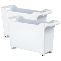 Set van 6x stuks kunststof trolleys wit op wieltjes L45 x B17 x H29 cm