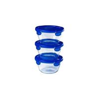 Set van 3 lunchboxen - PYREX - Cook & Go - Glas - Rond - Luchtdicht deksel - 0,7 L