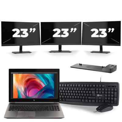HP ZBook 15 G6 - Intel Core i9-9e Generatie - 15 inch - 16GB RAM - 256GB SSD - Windows 11 Home + 3x 23 inch Monitor