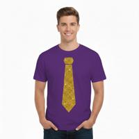 T-shirt met stropdas print goud - heren - paars - feestelijke shirts - glitter - glamour