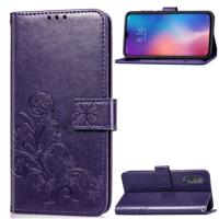 Lucky Clover ingedrukt bloemen patroon lederen draagtas voor Xiaomi mi 9 met houder & kaartsleuven & portemonnee & hand strap (paars)