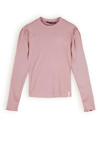 NoBell Meisjes cropped top LS fijne rib - Krop - Vintage roze