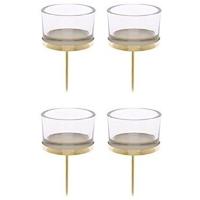 Waxinelichthouders - 8x - goud - 9 x 4 cm - glas - kerststukje instekers voor kaarsjes