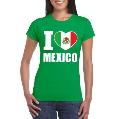 Mexico supporters kleding t-shirt - voor dames - groen - met vlag kleuren print - korte mouwen Mexico supporters kleding t-shirt - voor dames - groen - met vlag kleuren print - korte mouwen
