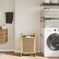 VidaXL Wasmand met grijze zak 32x30x36,5 cm bamboe