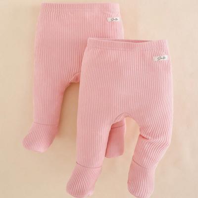3pcs Newborn Baby Girl Solid Color Decorative Knit Leggings Set Baby Pink / 0-1M