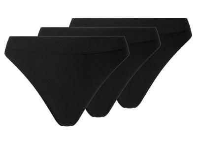 esmara Set van 3 geribde dames strings (Zwart, XS (32/34))