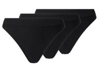 esmara Set van 3 geribde dames strings (Zwart, XS (32/34))