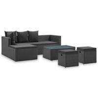 4-delige Loungeset met kussens poly rattan zwart