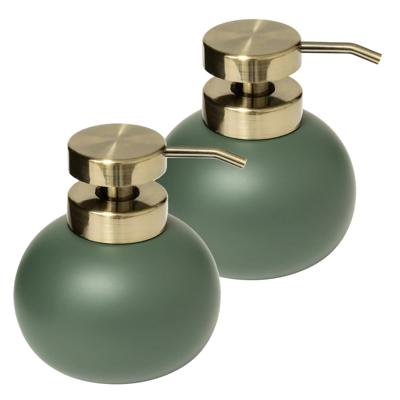 Zeeppompje/dispenser Savon - 2x - kunststeen - ficus groen - kunststeen - 10 x 12 cm - 400 ml