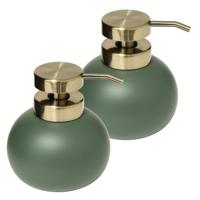 Zeeppompje/dispenser Savon - 2x - kunststeen - ficus groen - kunststeen - 10 x 12 cm - 400 ml
