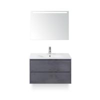 Dante Badmeubelset 80 cm - Beton Antraciet - Keramische Wastafel Wit Enjoy - met Sence Spiegel