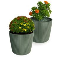 Plantenpot/bloempot Buckingham - 2x - buiten/binnen - kunststof - dennengroen - D14 x H13 cm