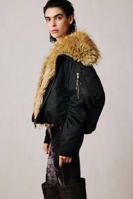 Oversized jas met bont studio - BLACK - L