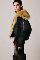 Oversized jas met bont studio - BLACK - L