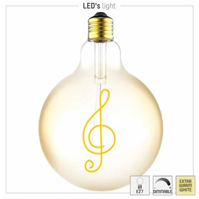 Heldere globe LED lamp 4.5W 250 lumen E27 1800K kaarslicht dimbaar tekst music