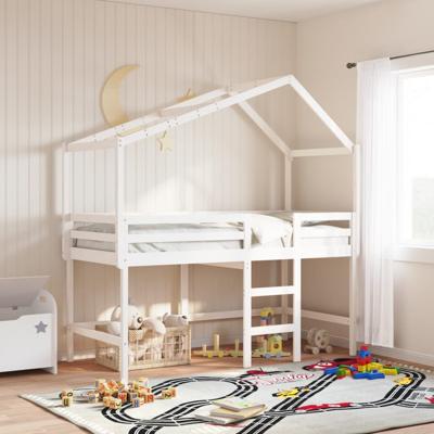Halfhoogslaper met ladder en bedhuis grenenhout wit 80x200 cm