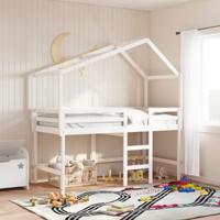 Halfhoogslaper met ladder en bedhuis grenenhout wit 80x200 cm