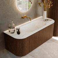 Badmeubel Mondiaz Kurve-Dlux | 120 cm | Meubelkleur Walnut | Wastafelkleur Opalo | Solid surface | Midden spoelbak | Zonder kraangat(en)