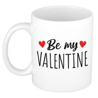 Be my valentine cadeau koffiemok / theebeker wit met hartjes 300 ml   -