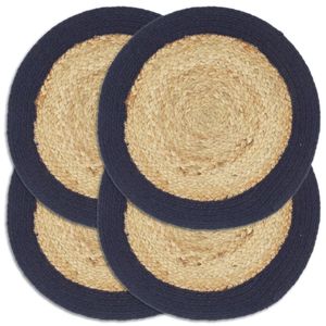 VidaXL Placemats 4 st 38 cm jute en katoen natuurlijk en marineblauw