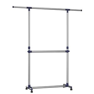 ACAZA Mobiel kledingrek - verstelbaar - 2 rails - zilvergrijs