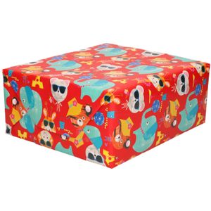 Inpakpapier kinder verjaardag met olifanten/poezen 200 x 70 cm