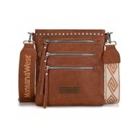 Bon&Bon West Cow Print Crossbody Bag with Guitar Strap - Multi Pocket Mocha Brown