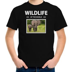 Olifant t-shirt met dieren foto wildlife of the world zwart voor kinderen