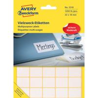 Avery Zweckform 3318 mini etiketten ft 22 x 18 mm (b x h), 1.200 etiketten, wit