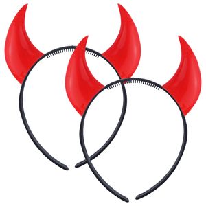 Halloween duivel hoorntjes - 2x - diadeem - rood - plastic