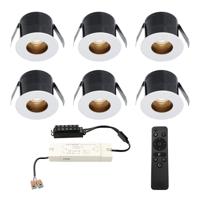 Set van 6 Olivia LED Mini Inbouwspots met Trafo - 12 Volt 3 Watt 150 lumen - Dimbaar - Verzonken - Plat 36mm - 2700K - IP44 waterdicht - Wit - Veranda Spotjes - Overkapping Spotjes