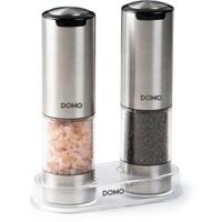 Set van 2 elektrische peper- en zoutmolens - DOMO - USB - 96 ml - Transparant / Zilver
