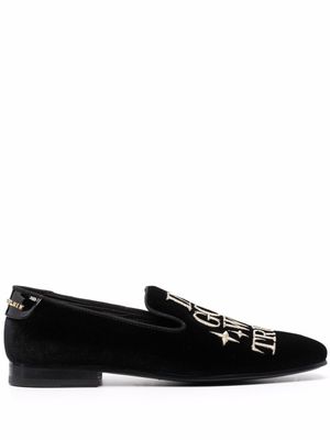 Philipp Plein mocassins en velours à broderie Money - Noir