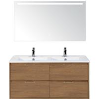 Porto Badmeubelset 120 cm - 4 Laden Honey - Keramische Wastafel Wit Slim met Sence Spiegel