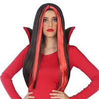 Halloween - Atosa Heksenpruik lang haar - zwart/rood - dames - Halloween