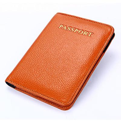 Litchi textuur multifunctionele echte lederen paspoort pakket voor travel(Brown)