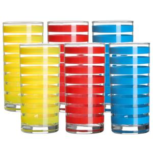 Drinkglazen Colorama - 6x - rood/geel/blauw - glas - 295 ml - gekleurd mix