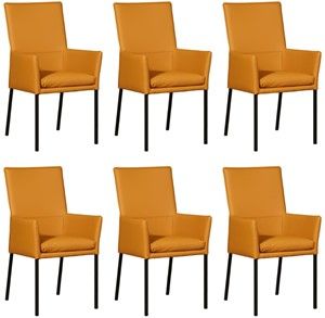 Set van 6 Gele leren moderne eetkamerstoelen Royal - poot vierkant zwart - Toledo Leer Leem (geel leer)