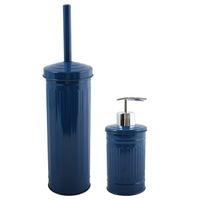 MSV Toiletborstel in houder 38 cm/zeeppompje set Industrial - metaal - blauw - Badkameraccessoireset